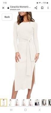 New Medium Caracilia Ribbed Crew Neck Long Sleeve Belted Knit Sweater Dress